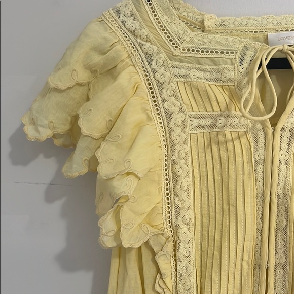 LOVESHACKFANCY Darryl Flutter Sleeve Butter Yellow Ruffled Mini Dress - Picture 13 of 16